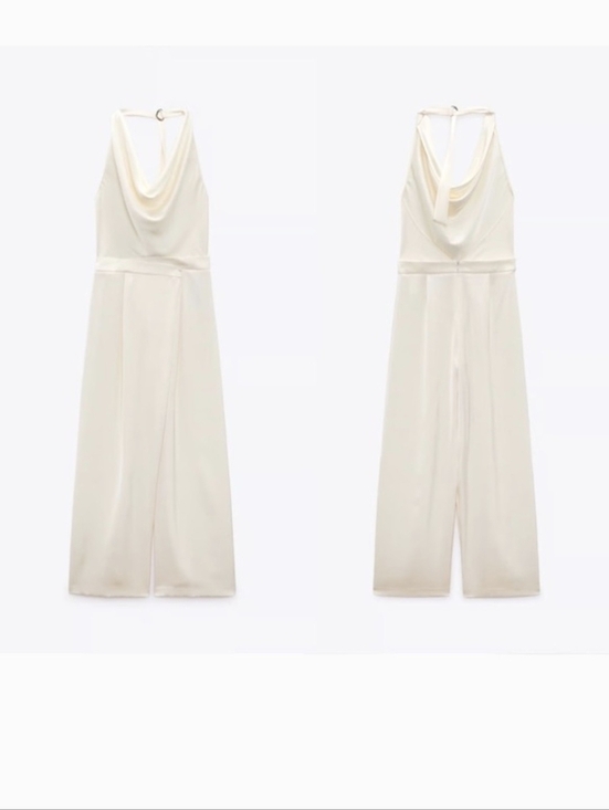 Zara Pants - Zara,Satin Sleeveless Cream Draped Jumpsuit Xs